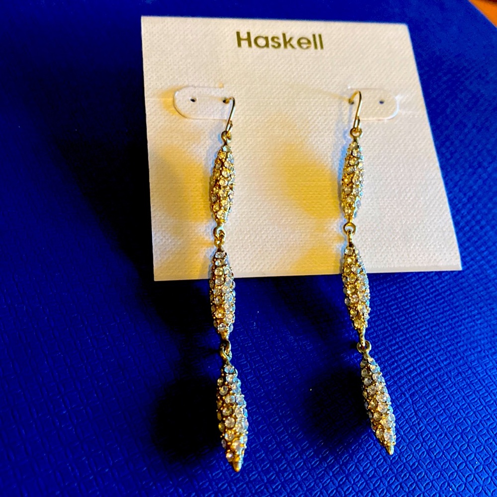 Haskell Long Sparkling Crystal Earrings NWOT
